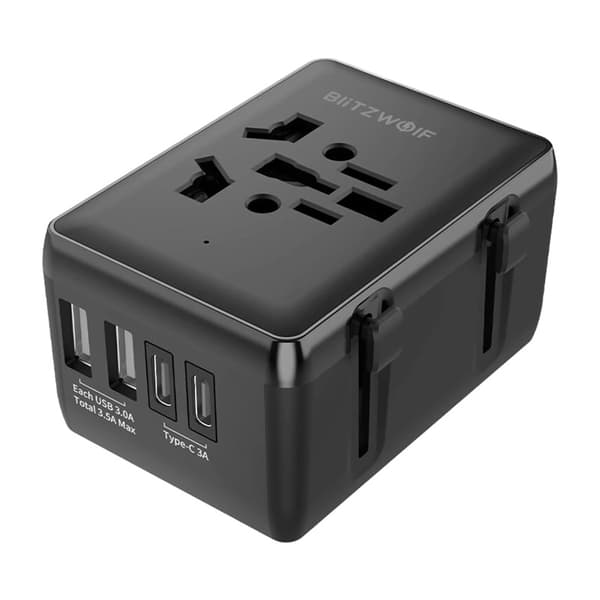Blitzwolf BW-TA1 4-i-1 rejseadapter 2xUSB + C + PD 20W