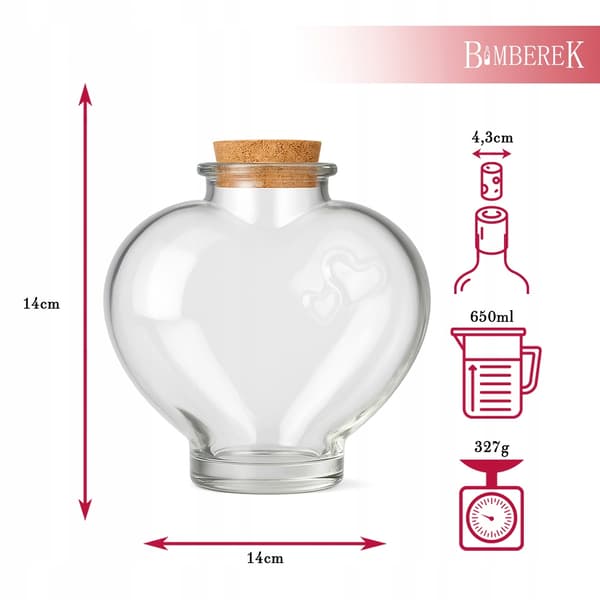 5x Glasflasker Love 650ml Hjerte med Kork til Likør Bryllupsgave