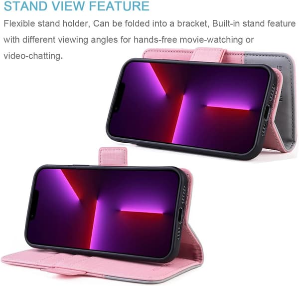ETUI MED FLAP TIL APPLE IPHONE 13 PRO MAX 6,7" ROSA GRÅ + 2x GLAS