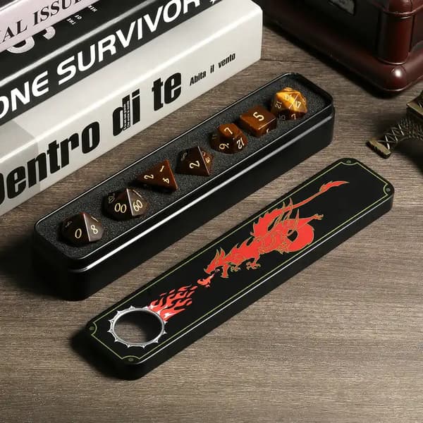 Tiger's Eye RPG-tärningar, set med 7 kristalltärningar