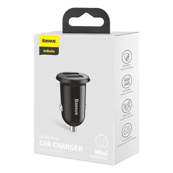 Baseus Grain Pro Autolaturi 2x USB 4.8A (Musta)