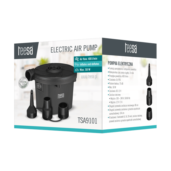 Elektrisk pumpe til poolmadras, boldkompressor 12 V 230 V Teesa