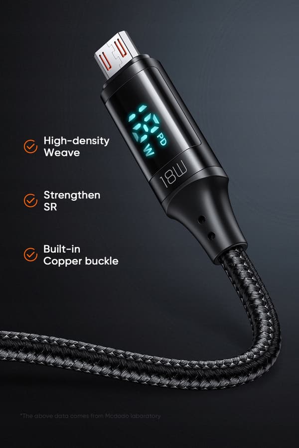 MCDODO KABEL MED DISPLAY MICRO USB HURTIGOPLADNING TIL SAMSUNG 18W 1M