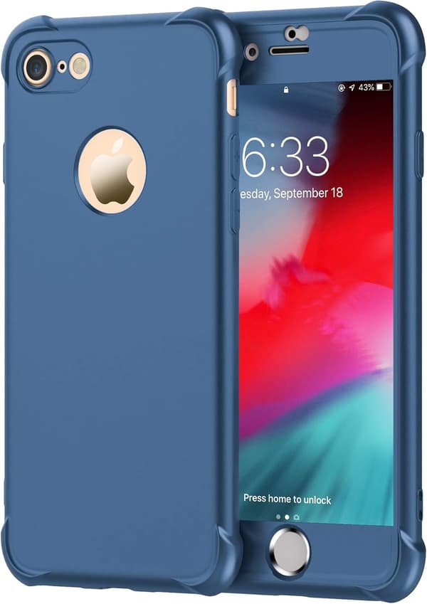 MARINEBLÅT ETUI TIL IPHONE 7/8 4,7' 2xHÆRDET GLAS