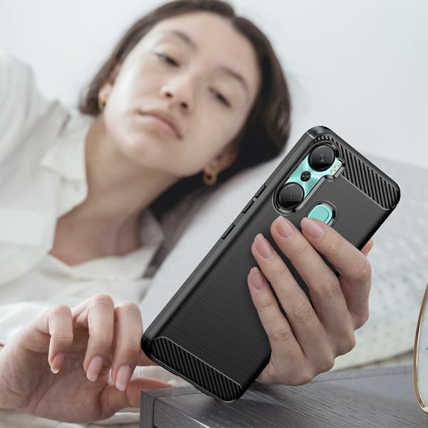Carbon Case etui til Infinix Hot 12 Pro fleksibelt silikone carbon etui sort