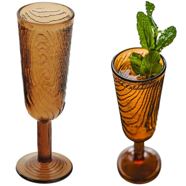 CHAMPAGNEGLAS, TRÆSKIVEMØNSTER, ARBRE BRUN DESIGN