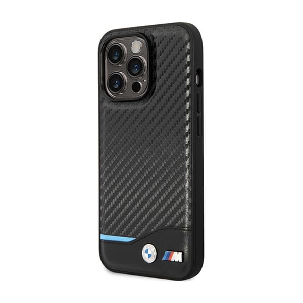 BMW Läder Carbon Blue Line - iPhone 13 Pro Max Skal (Svart)