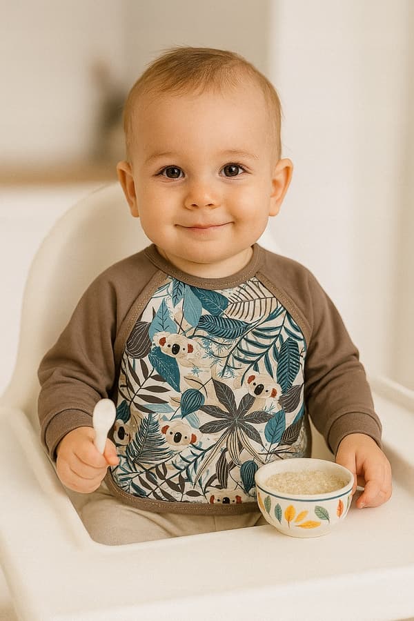 Bibs med ærmer forklæde til madning og leg 80/86 med bindebånd Koala
