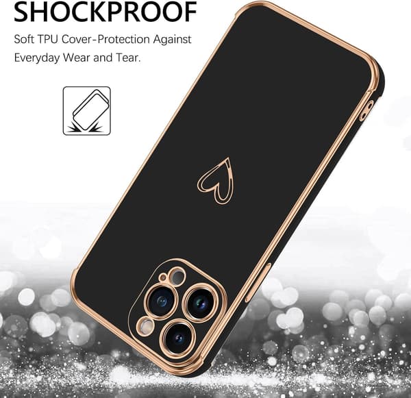 ETUI TIL APPLE IPHONE 14 PRO MAX SILICIUM SORT GULD RAMME A2894 A2651