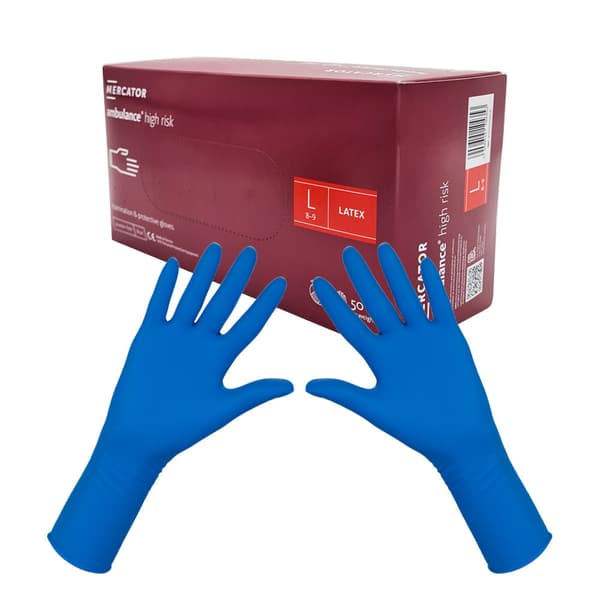 Latexhandsker L blå Mercator Ambulance High Risk 50 stk.
