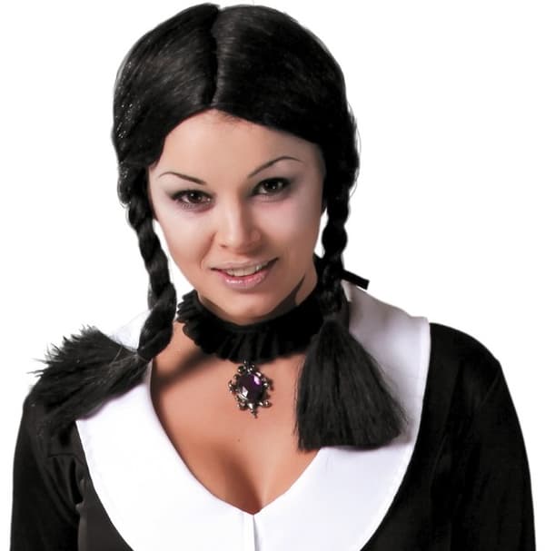 Onsdag Svart Hår Halloween Flätor Peruk