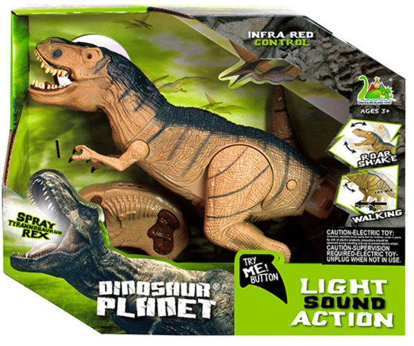 Fjernstyrede dinosaur-vandreture, hovedbevægelse, poter, damp, lyd, lys 52 cm