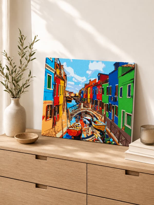 Målning med siffror med ram - Färgglad stad 50x40 cm