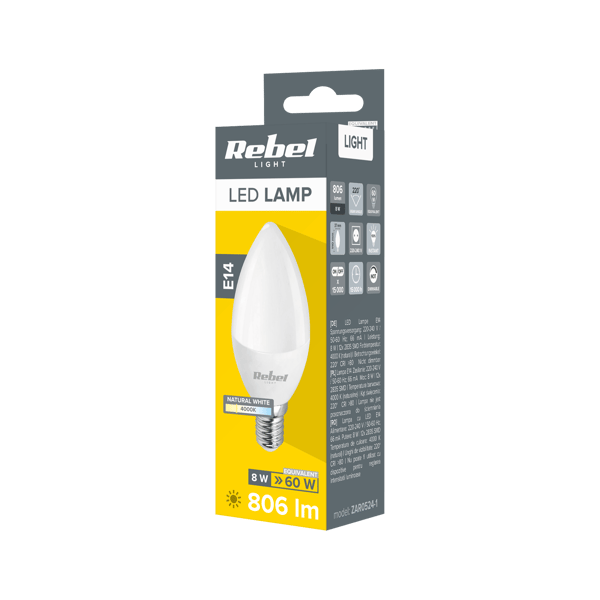 Rebel LED-stearinlyslampe 8W E14 4000K