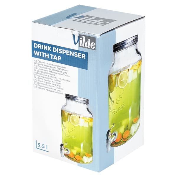 Glaskarafe til drikke med hane 6,2 liter