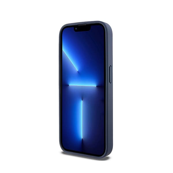 DKNY Läder Mono Stripe & Metalllogotyp - iPhone 15 Pro Skal (Blå)