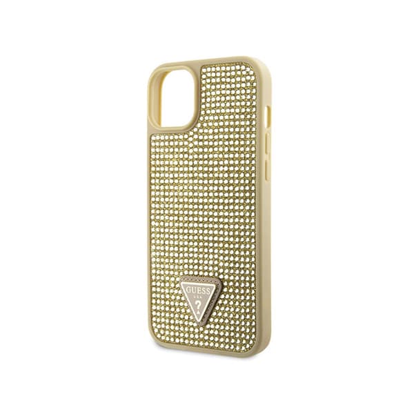 Guess Strass Triangle - iPhone 14 -suojakuori (Kulta)