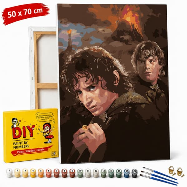 Mal efter tal billede med ramme Frodo og Sam Ringenes Herre 50x70cm