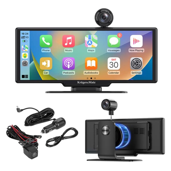 Multimediestation 9 tommer med Android Auto, Apple CarPlay, DVR og bakkamera