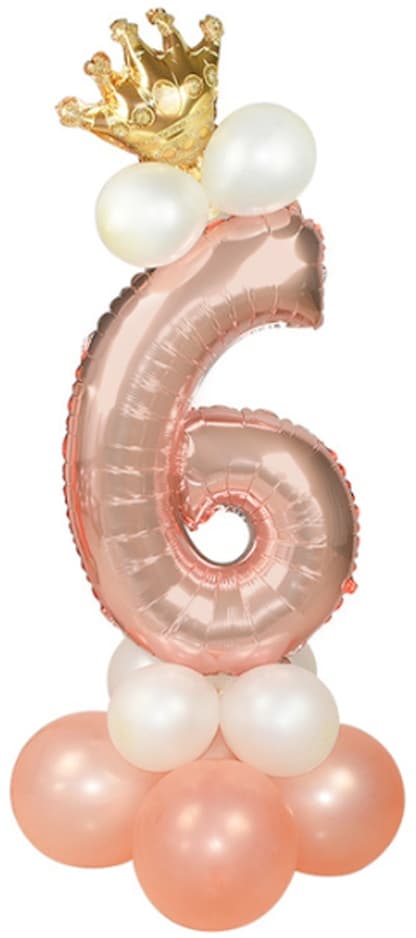 Sæt med rosaguldballoner nummer 6, 1 sæt
