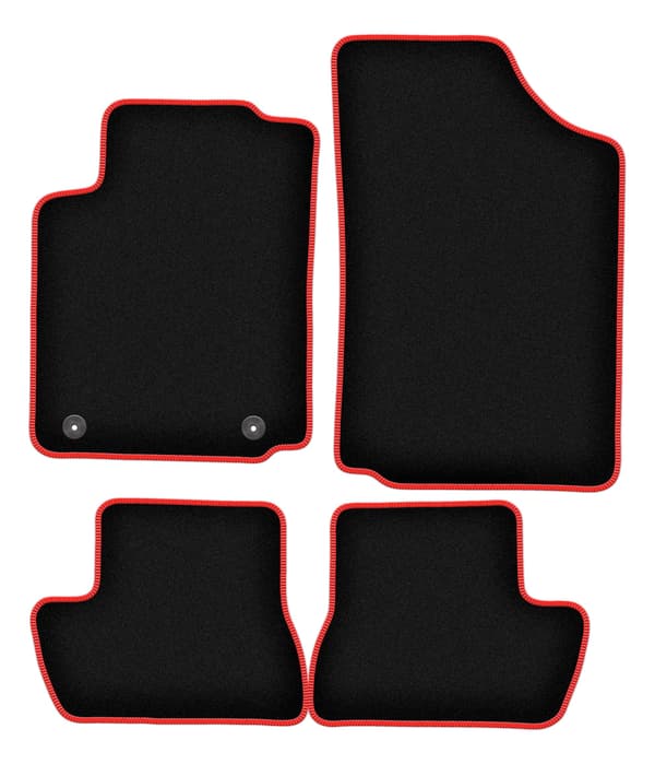 Velourmattor med röd kant för Citroen C2 hatchback (2003-2009)