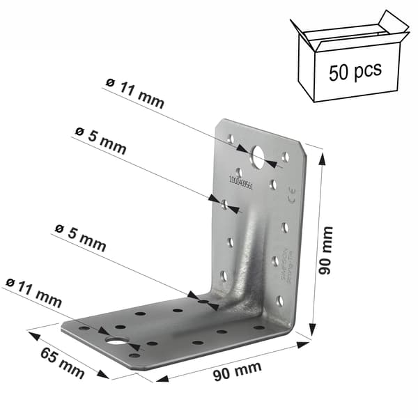 ABR90 Kaliumforstærket vinkelforbindelse 90x90x65x2,5mm