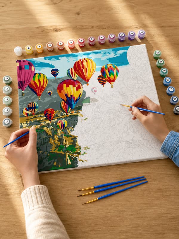 Maleri efter tal med ramme Billeder til maleri - Ballonhimmel 50x40 cm