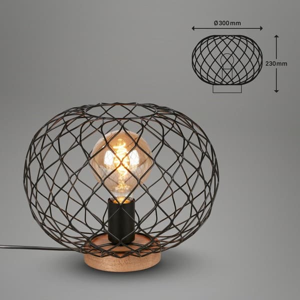 Retro loft sängbordslampa E27 svart trä 30 cm för vardagsrum sovrum