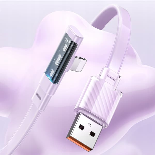 MCDODO Vinklet USB Lightning fladkabel 36W til iPhone 13/14 lilla 1m