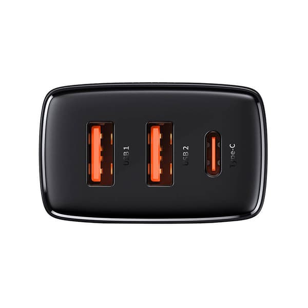Baseus Compact -pikalaturi, 2xUSB, USB-C, PD, 3A, 30W (musta)