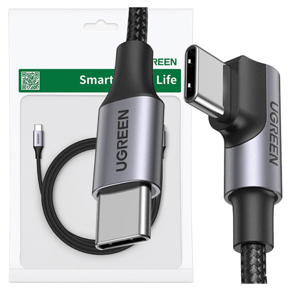USB-C til USB-C kabel, vinklet UGREEN US334 5A, PD 100W, 1m (sort)