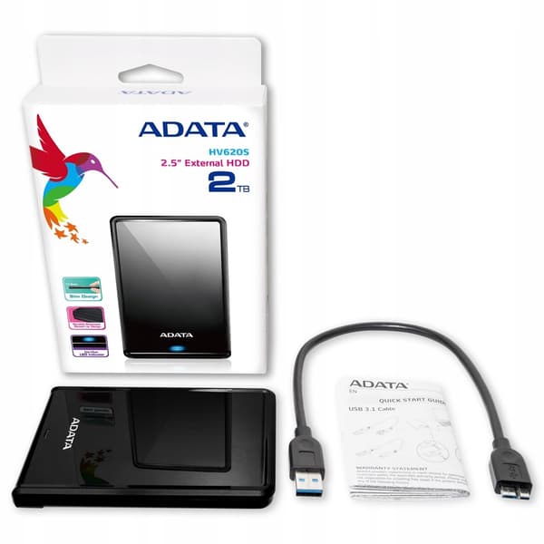 ADATA HV620 2TB extern hårddisk svart, USB 3.1, ultraportabel