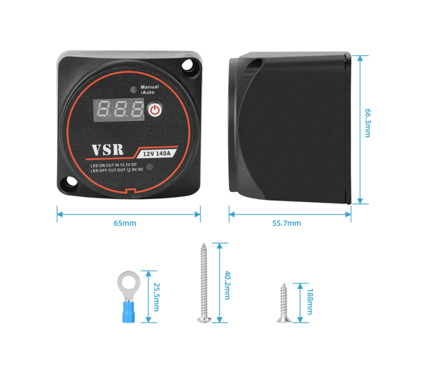 Intelligent separator til dobbelt batteri VSR med voltmeter - Manuel/Automatisk