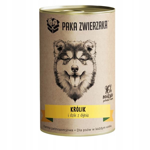 Vådfoder til hunde Paka Zwierzaka Kanin og vildsvin med græskar 6x400g