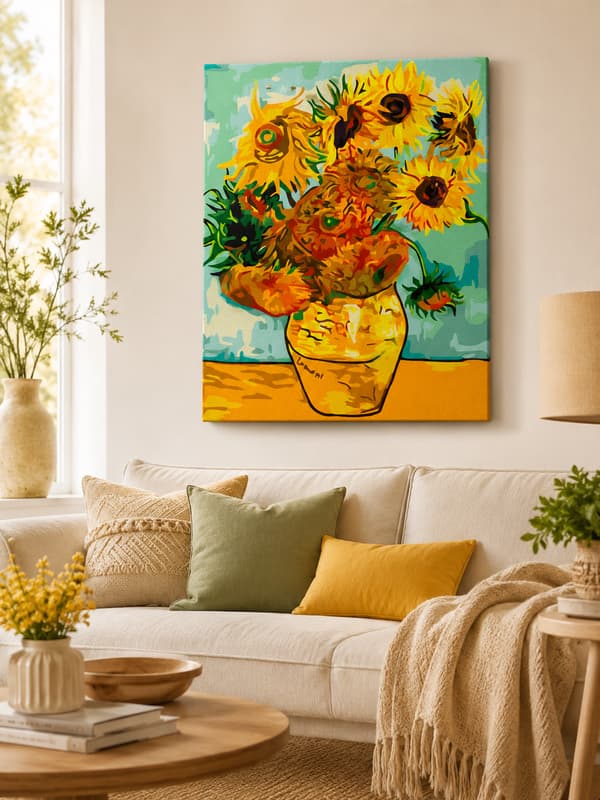 Målning med siffror med ram Solrosor 40x50 cm