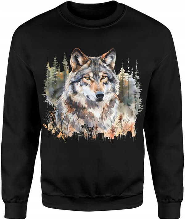 HERRSWEATSHIRT VARG MED DJUR MÅNESKOGSMÖNSTER XL