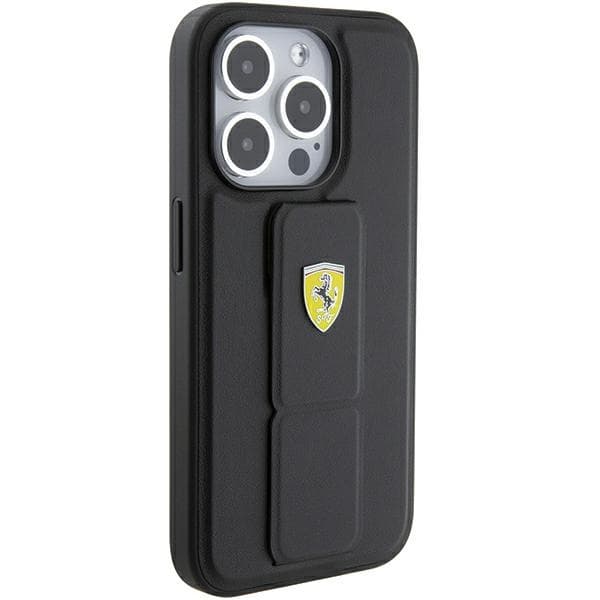 Ferrari FEHCP15XGSPSIK iPhone 15 Pro Max 6.7 sort/sort hårdt cover med greb og metallogo