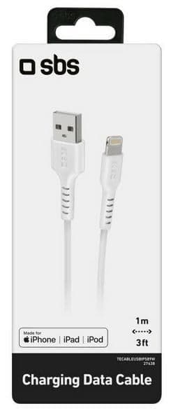 SBS USB 2.0 - Lightning-kabel 1m Vit för dataöverföring och laddning