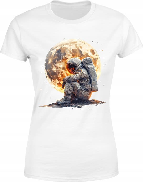 DAM T-SHIRT ASTRONAUT RYMDEN MÅNE GALAX SCI-FI PLANET MED TRYCK S