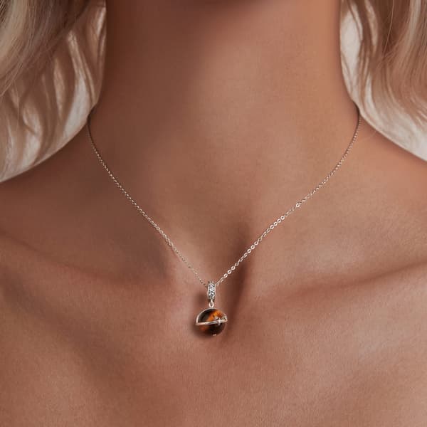 Tiger Eye Planet Charm Sølvvedhæng Perler 925 Sølv