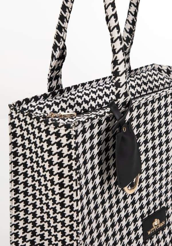 Wittchen Dame Jacquard Tassel Shoppertaske Sort og Hvid Bomuld