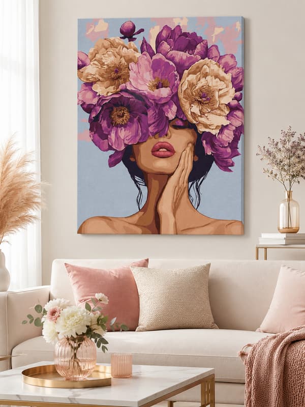 MALING EFTER TAL MED RAMME Billeder til maleri - Blomsterdame 40x50 cm