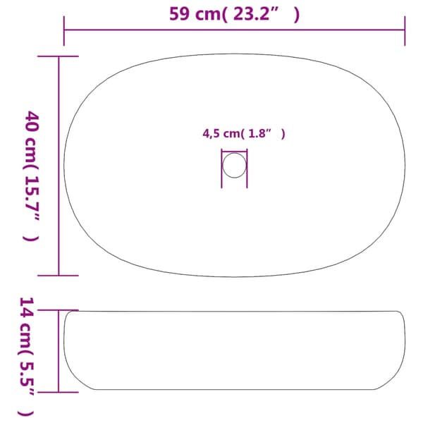 vidaXL bordvask, grå og sort, oval, 59x40x14 cm
