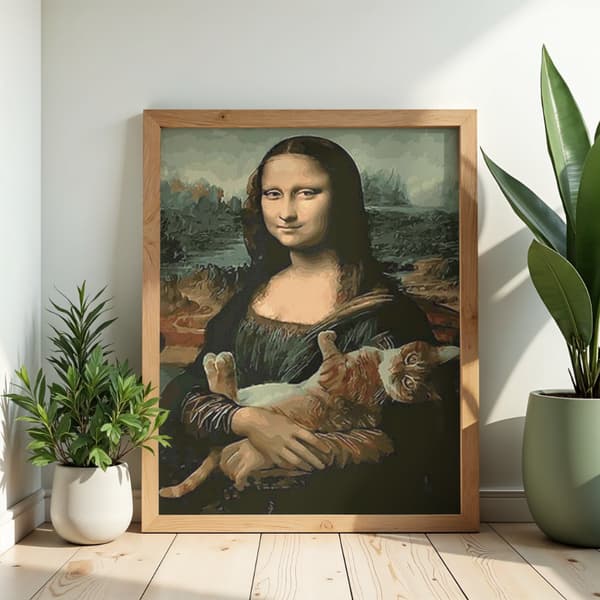 Mal efter nummer billede med ramme 50x70 Mona Lisa med kat