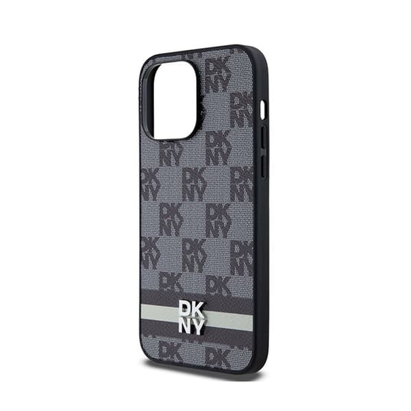 DKNY Læder Ternet Mono Mønster & Trykte Striber - iPhone 14 Pro Max Etui (Sort)