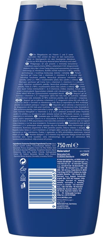 NIVEA Creme Care brusegel 750 ml