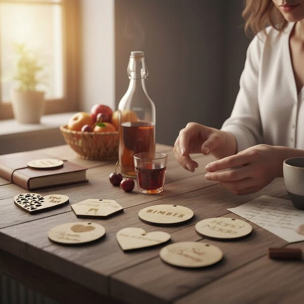 5x Trähängare Set för Flaskor Burkar Bröllopsmarmelad Juice Sirap