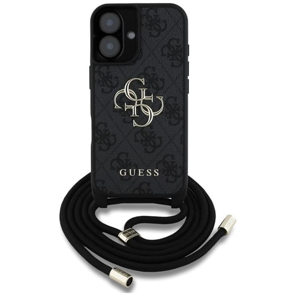 Guess 4G Axelskal med Stor Logotyp och Snoddrem till iPhone 16 Plus (Svart)