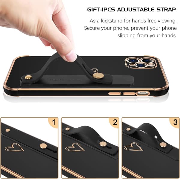SORT ETUI TIL IPHONE 11 PRO MED STÆRK GULDRAMME MED HJERTE