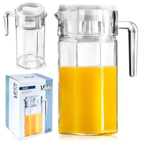 Lasinen kannu kannella 1,5 l
